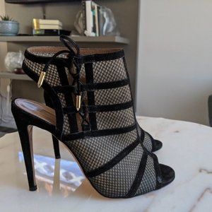 Aquazzura Oui Baby Mesh Peep-Toe Sandals Heels